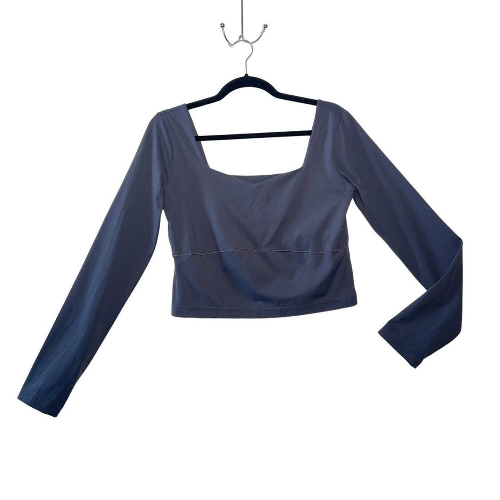 Pewter Blue Lightweight Square Neck Long Sleeve Cropped Top Workout FLX sz M